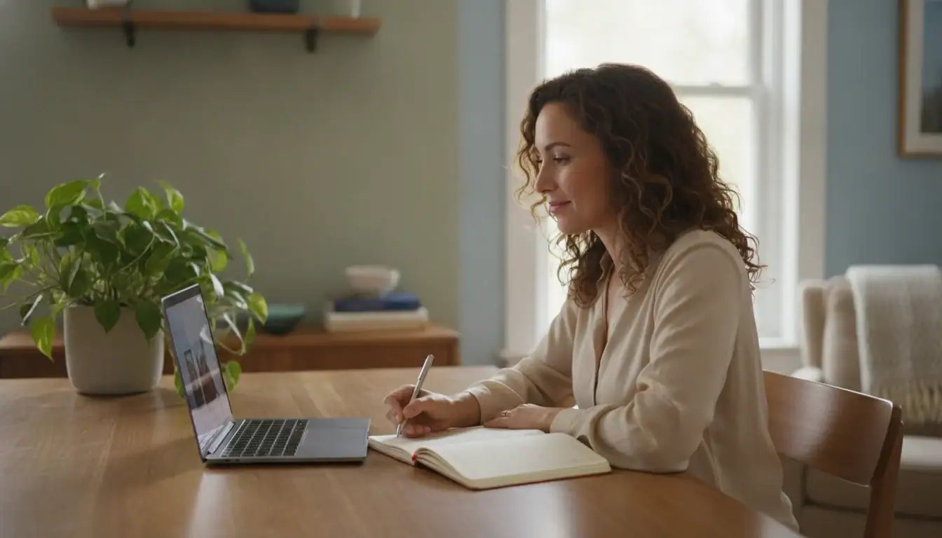 What Is an Anger Management Class? (And What Courts Actually Accept) 3 Woman attending a live online anger management class from home on a laptop